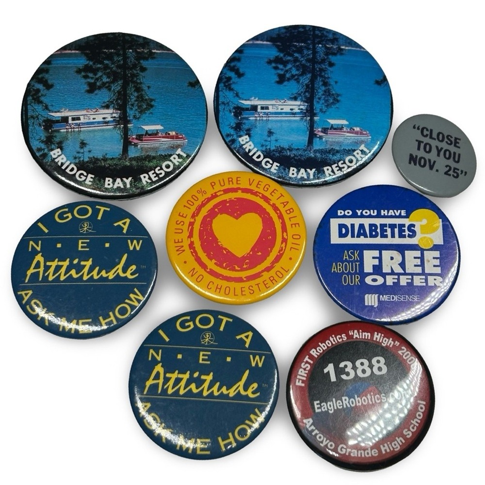 Novelty Vintage Promotional Pinbacks LOT OF 8 80s 90s Y2K Souvenir Collectible